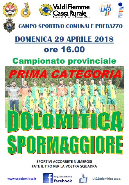 29.04 Dolomitica vs Spormaggiore Us Dolomitica, iniziative di avviamento allo sport 2018